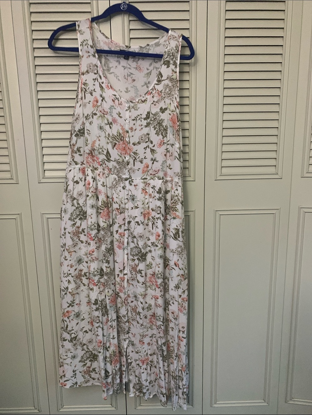 Frye White Floral Midi Dress with Pink and Olive Accents